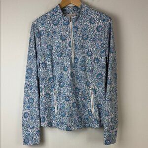 Laura Ashley Blue and White Floral Top Size Large